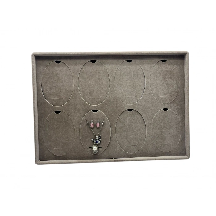Süet Kumaş Füme 34-24 Cm Ayaklı 8 Pedli Kolye Tabla Stand