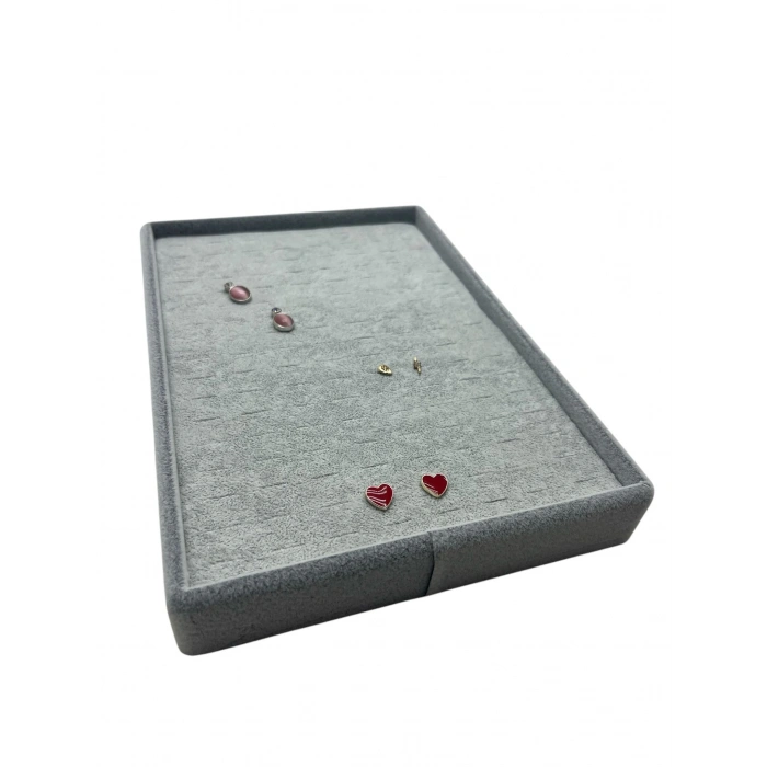 Süet Kumaş Gri Renk 24/17 Cm Batırmalı Piercing - Küpe Tablası
