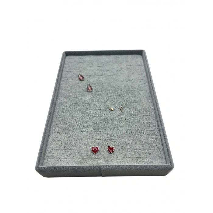 Süet Kumaş Gri Renk 24/17 Cm Batırmalı Piercing - Küpe Tablası