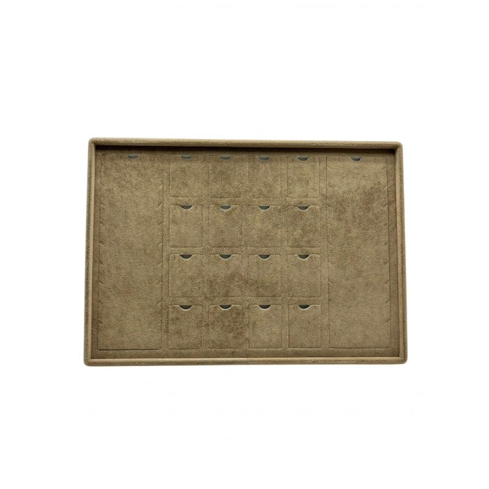 Süet Kumaş Kahve 34-24 Cm Ayaklı 18 Pedli Kolye Tabla Stand
