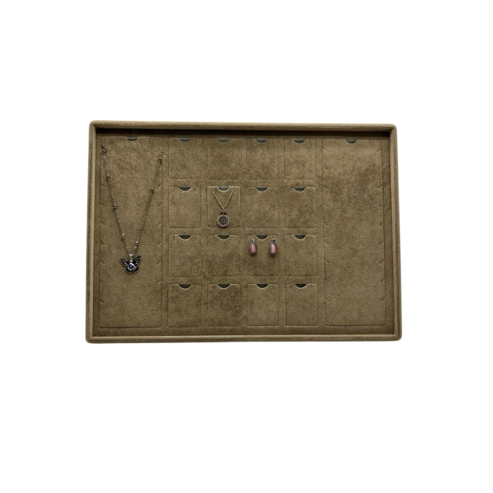 Süet Kumaş Kahve 34-24 Cm Ayaklı 18 Pedli Kolye Tabla Stand
