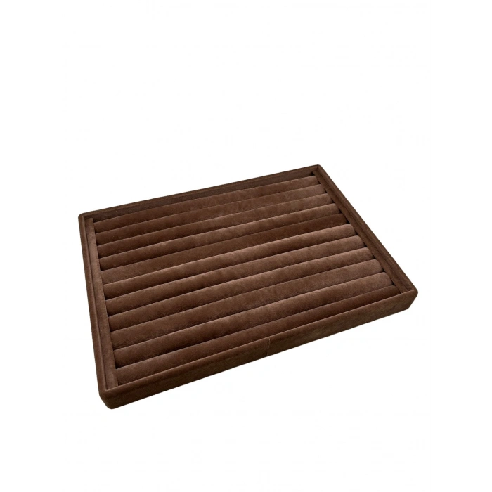 Süet Kumaş Kahve Renk 34 cm / 24 cm Enine Sosisli Yüzük Sergileme Standı