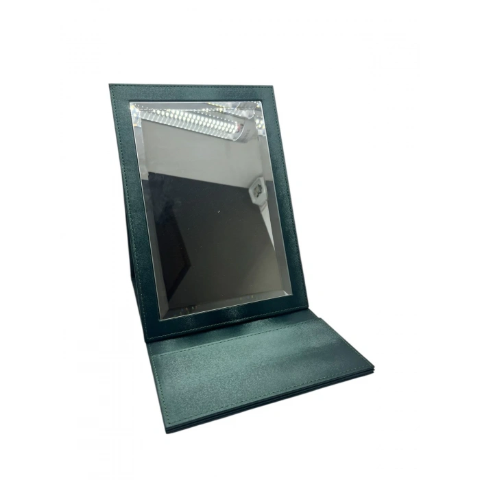 Deri Kumaş Kaplama Yeşil Renk 31*31 cm Katlanabilir Ayaklı Takı Ve Makyaj Aynası