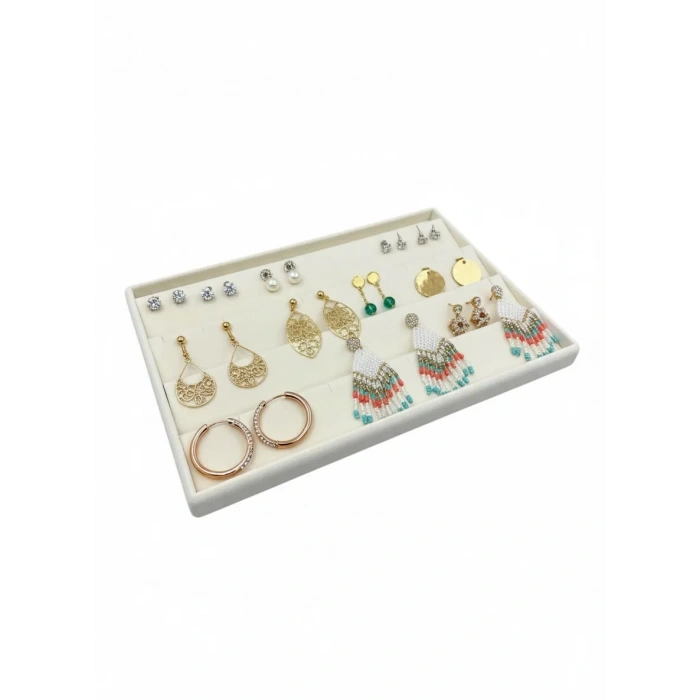 Cezayir Model Süet Kumaş Krem Renk 24-34 cm Enine Küpe Tablası