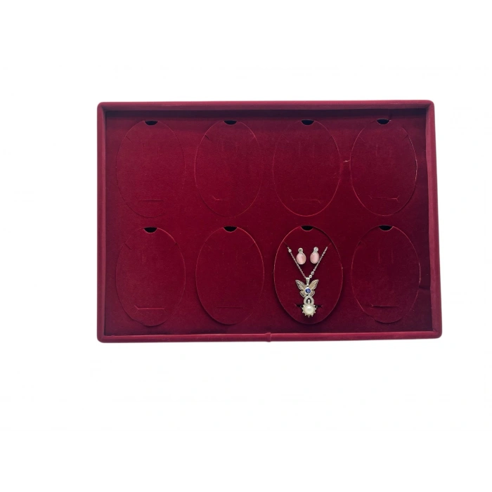 Süet Kumaş Bordo 34-24 Cm Ayaklı 8 Pedli Kolye Tabla Stand