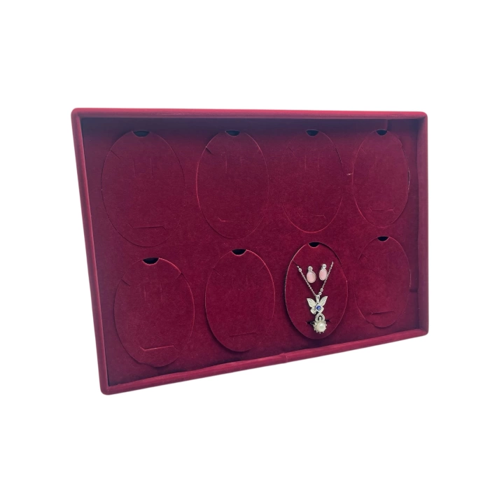 Süet Kumaş Bordo 34-24 Cm Ayaklı 8 Pedli Kolye Tabla Stand
