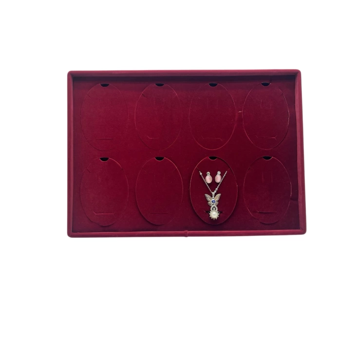 Süet Kumaş Bordo 34-24 Cm Ayaklı 8 Pedli Kolye Tabla Stand