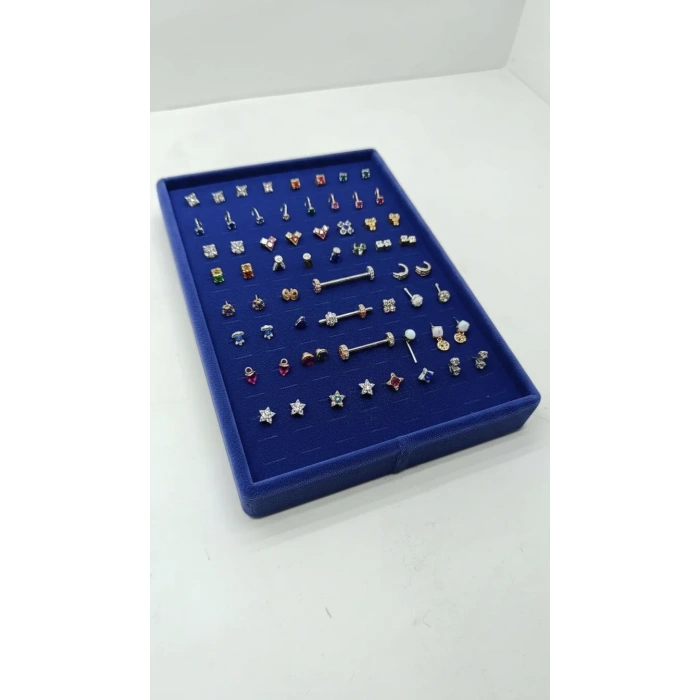 Süet Kumaş Lacivert Renk 24/17 Cm Batırmalı Piercing - Küpe Tablası