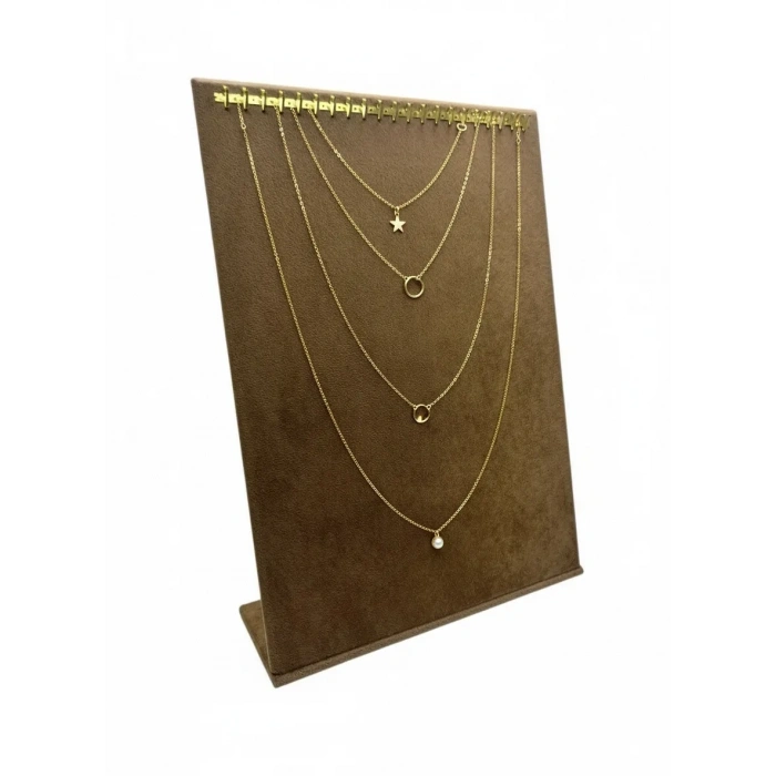 Süet Kumaş Sütlü Kahve Renk 24/34 Cm Tırnaklı Tesbih-Kolye-Zincir Ayaklı Standı