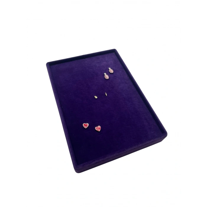 Süet Kumaş Mor Renk 24/17 Cm Batırmalı Piercing - Küpe Tablası