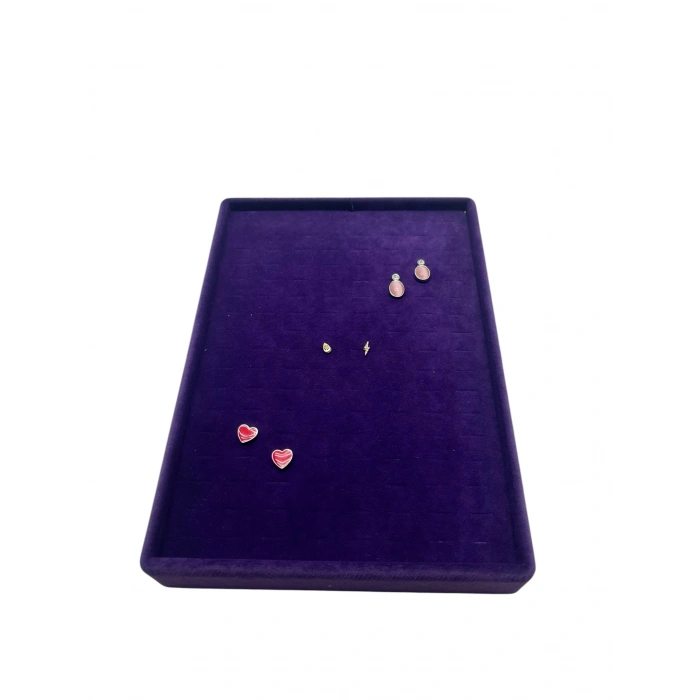 Süet Kumaş Mor Renk 24/17 Cm Batırmalı Piercing - Küpe Tablası