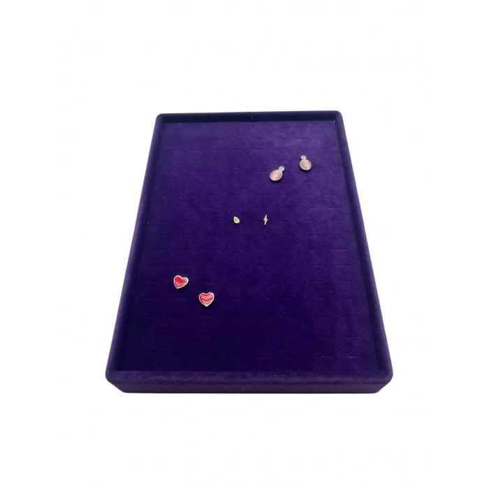 Süet Kumaş Mor Renk 24/17 Cm Batırmalı Piercing - Küpe Tablası