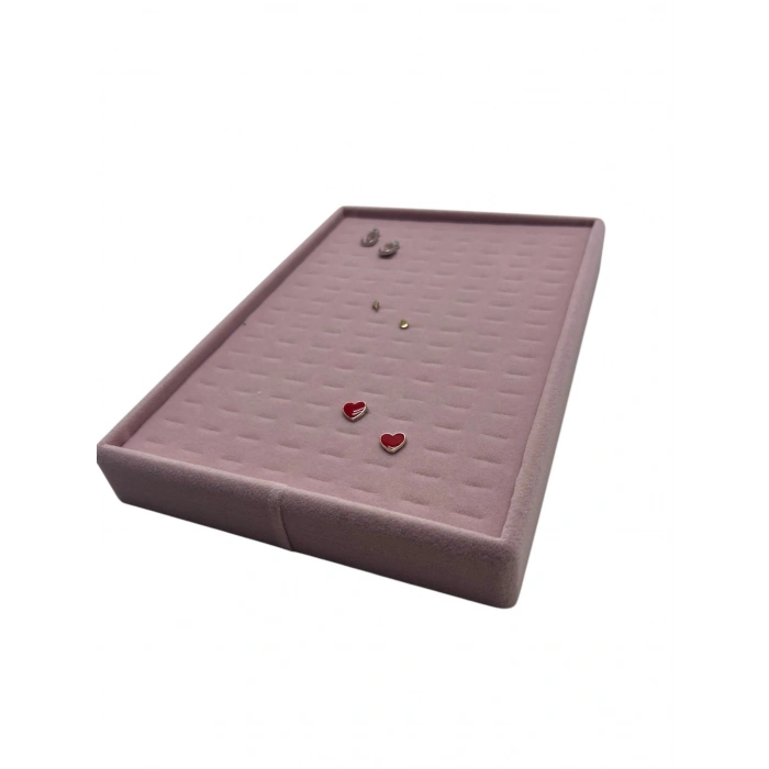 Süet Kumaş Pembe Renk 24/17 Cm Batırmalı Piercing - Küpe Tablası