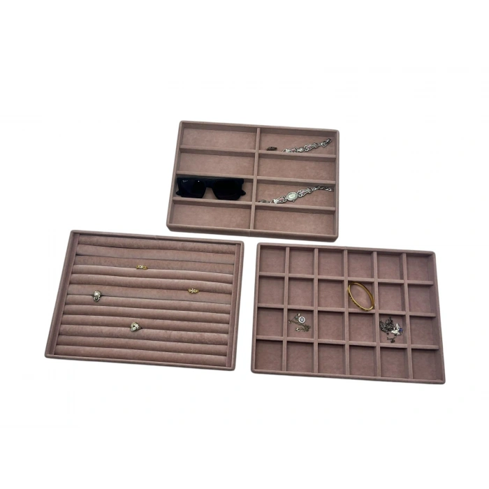 Bern Model Süet Kumaş Pembe Renk 34/24 cm 3 Lü TakımTakı Sergileme Standı