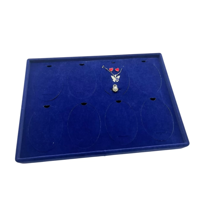 Süet Kumaş Lacivert 34-24 Cm Ayaklı 8 Pedli Kolye Tabla Stand