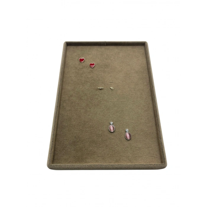 Süet Kumaş Sütlü Kahve Renk 24/17 Cm Batırmalı Piercing - Küpe Tablası