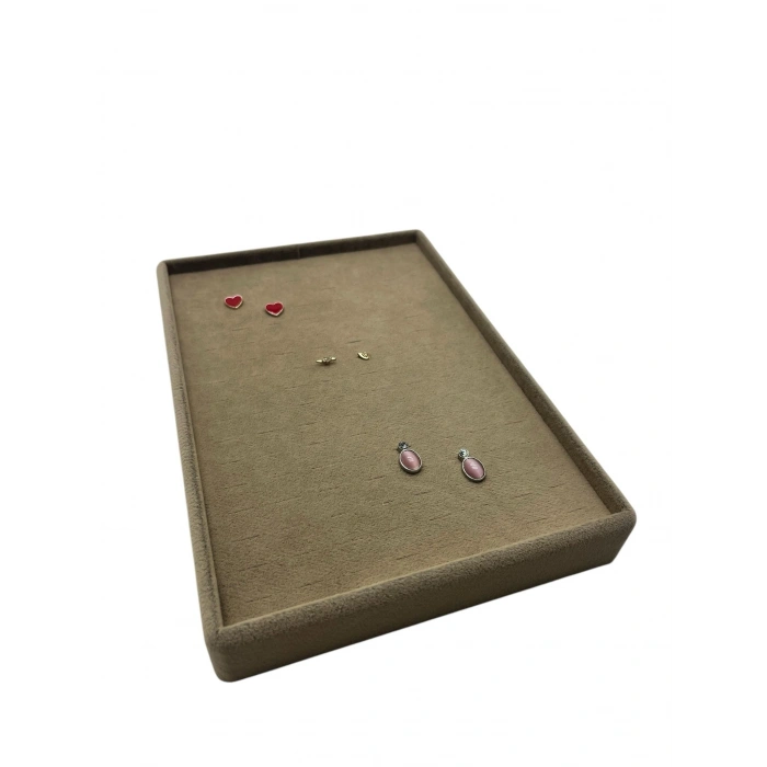 Süet Kumaş Sütlü Kahve Renk 24/17 Cm Batırmalı Piercing - Küpe Tablası