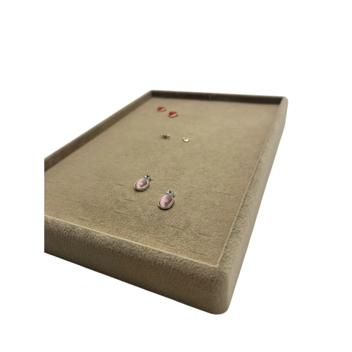 Süet Kumaş Sütlü Kahve Renk 24/17 Cm Batırmalı Piercing - Küpe Tablası