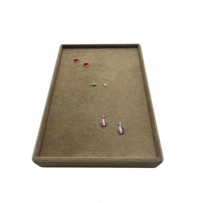 Süet Kumaş Sütlü Kahve Renk 24/17 Cm Batırmalı Piercing - Küpe Tablası