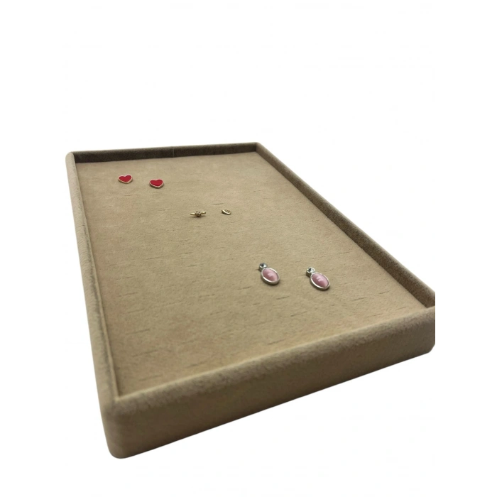 Süet Kumaş Sütlü Kahve Renk 24/17 Cm Batırmalı Piercing - Küpe Tablası