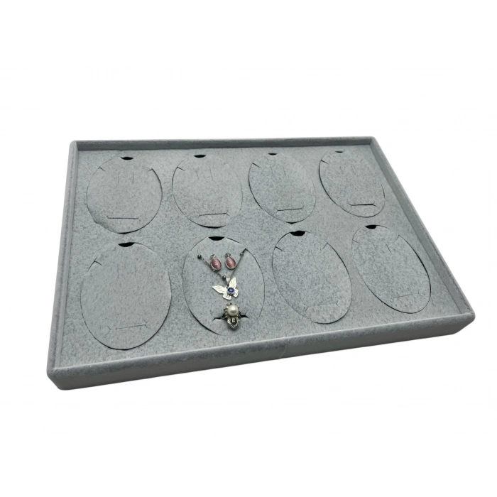 Süet Kumaş Gri 34-24 Cm Ayaklı 8 Pedli Kolye Tabla Stand