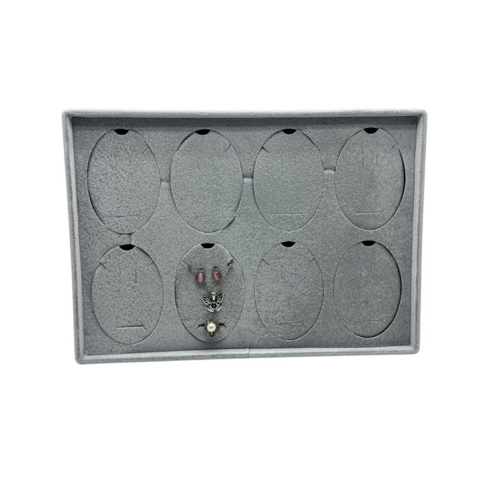 Süet Kumaş Gri 34-24 Cm Ayaklı 8 Pedli Kolye Tabla Stand