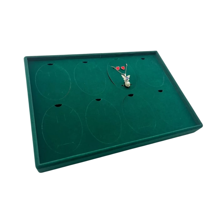 Süet Kumaş Yeşil 34-24 Cm Ayaklı 8 Pedli Kolye Tabla Stand