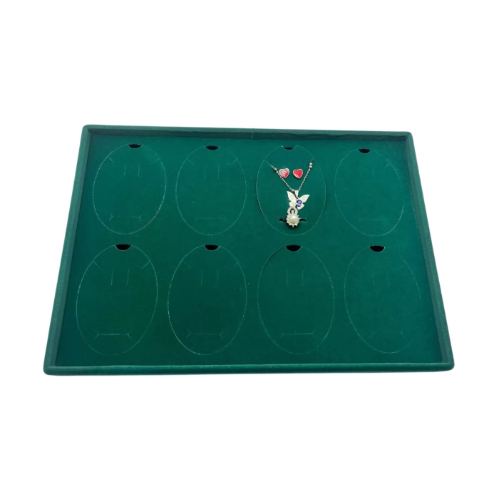 Süet Kumaş Yeşil 34-24 Cm Ayaklı 8 Pedli Kolye Tabla Stand