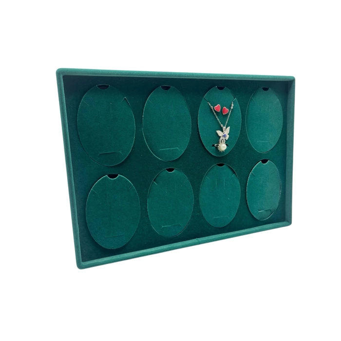 Süet Kumaş Yeşil 34-24 Cm Ayaklı 8 Pedli Kolye Tabla Stand