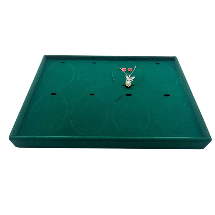 Süet Kumaş Yeşil 34-24 Cm Ayaklı 8 Pedli Kolye Tabla Stand