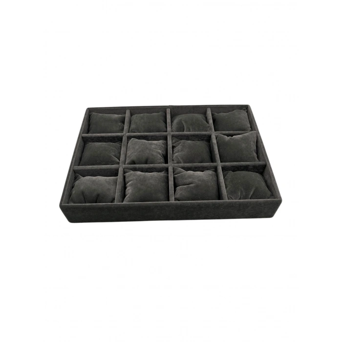 Tokyo Model Süet Kumaş Füme 34/24 Cm Yastıklı Çekmece Içi Yastıklı Saat Ve Takı Kutusu