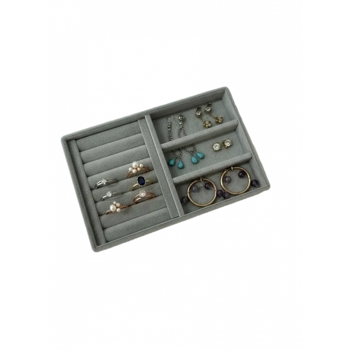 Venedik Model Süet Kumaş Gri Renk 22 Cm / 14 Cm Çekmece Içi Takı Standı