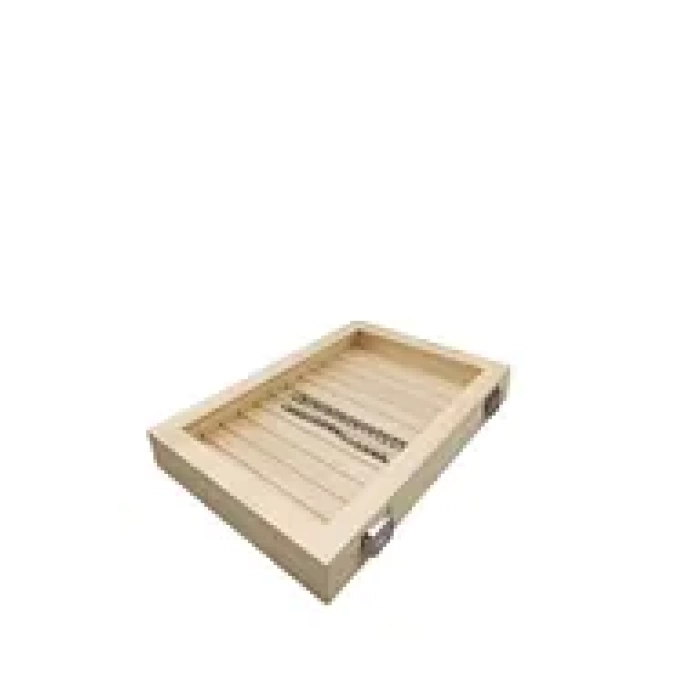 Yeni Cam Kapaklı İmera Deri Kumaş Krem Renk 34 cm / 24 cm Bölmeli Kolye-Bileklik Tablası
