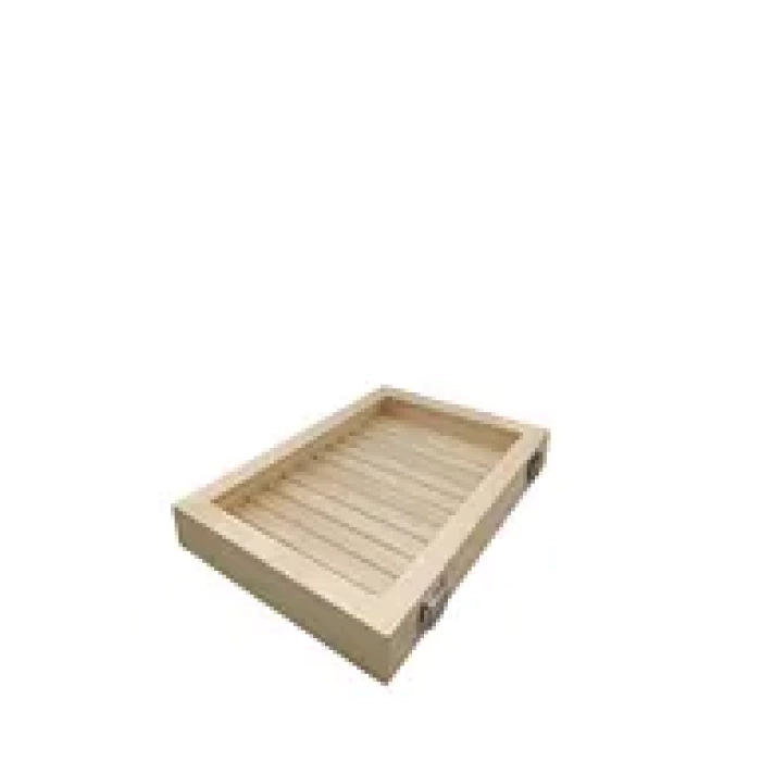 Yeni Cam Kapaklı İmera Deri Kumaş Krem Renk 34 cm / 24 cm Bölmeli Kolye-Bileklik Tablası