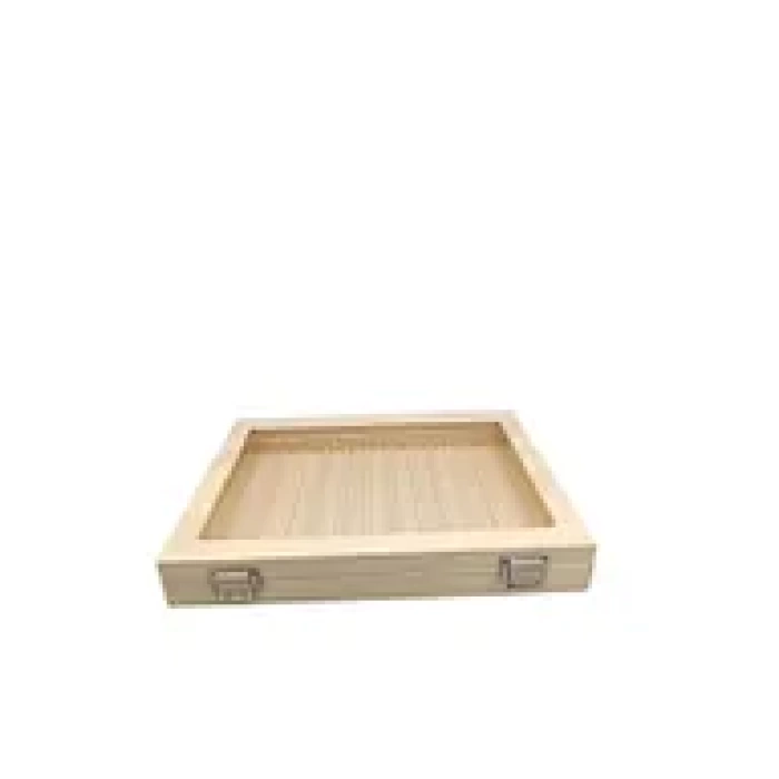 Yeni Cam Kapaklı İmera Deri Kumaş Krem Renk 34 cm / 24 cm Bölmeli Kolye-Bileklik Tablası