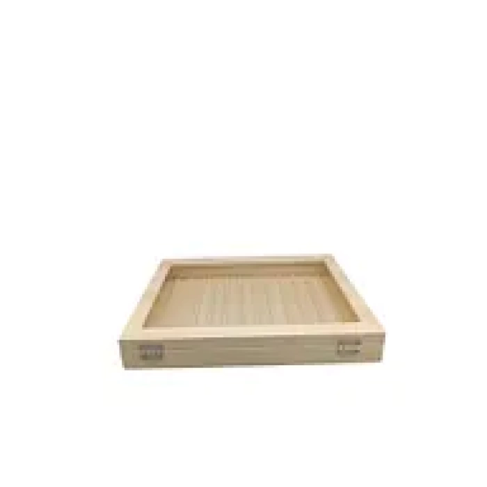 Yeni Cam Kapaklı İmera Deri Kumaş Krem Renk 34 cm / 24 cm Bölmeli Kolye-Bileklik Tablası