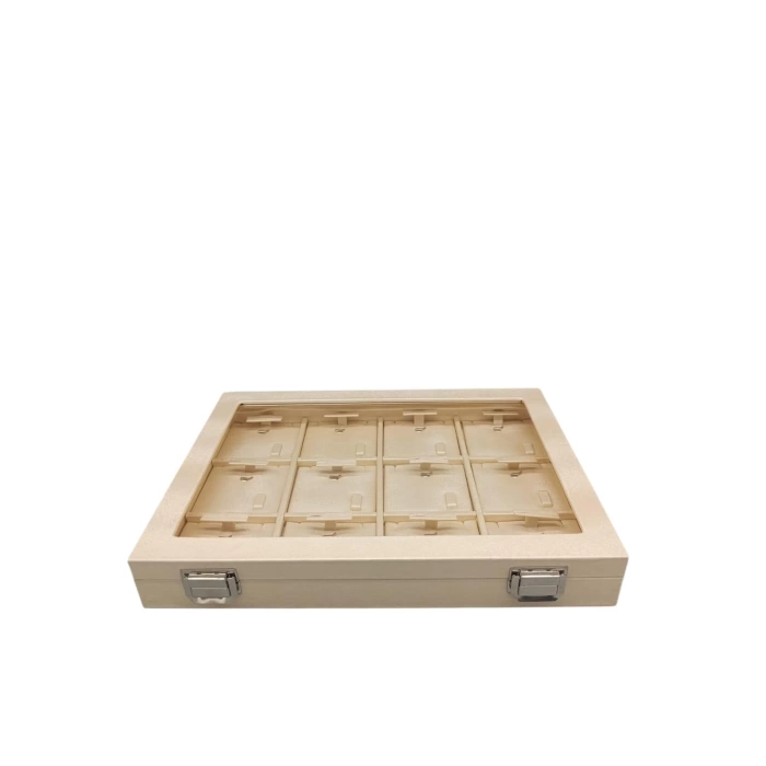 Yeni Cam Kapaklı Imera Deri Kumaş Krem Renk 34 Cm / 24 Cm Üçlü Set Kutusu