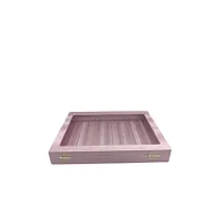 Yeni Cam Kapaklı İmera Deri Kumaş Pembe Renk 34 cm / 24 cm Bölmeli Kolye-Bileklik Tablası