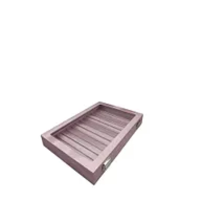 Yeni Cam Kapaklı İmera Deri Kumaş Pembe Renk 34 cm / 24 cm Bölmeli Kolye-Bileklik Tablası