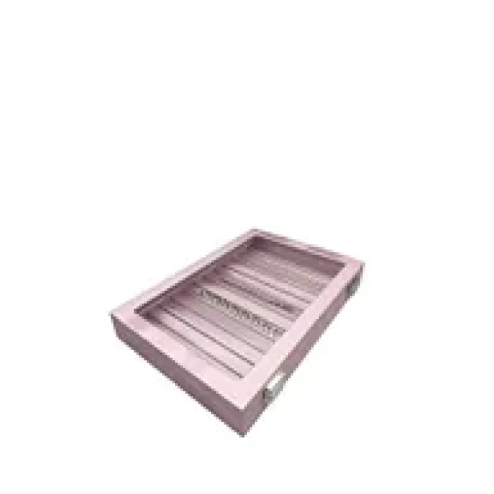 Yeni Cam Kapaklı İmera Deri Kumaş Pembe Renk 34 cm / 24 cm Bölmeli Kolye-Bileklik Tablası