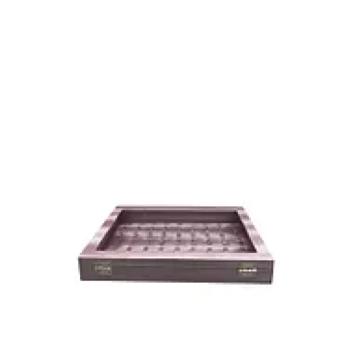Yeni Cam Kapaklı İmera Deri Kumaş Pembe Renk 34 cm / 24 cm Tırnaklı Yüzük Tablası