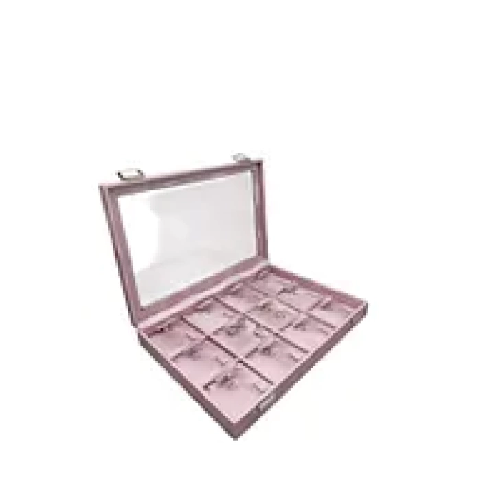 Yeni Cam Kapaklı İmera Deri Kumaş Pembe Renk 34 cm / 24 cm Üçlü Set Tablası