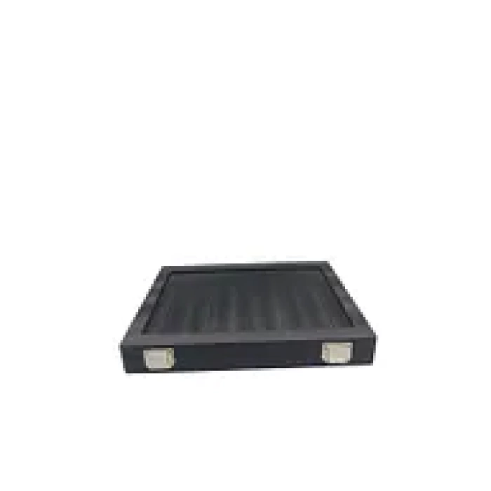 Yeni Cam Kapaklı İmera Deri Kumaş Siyah Renk 34 cm / 24 cm Bölmeli Kolye-Bileklik Tablası