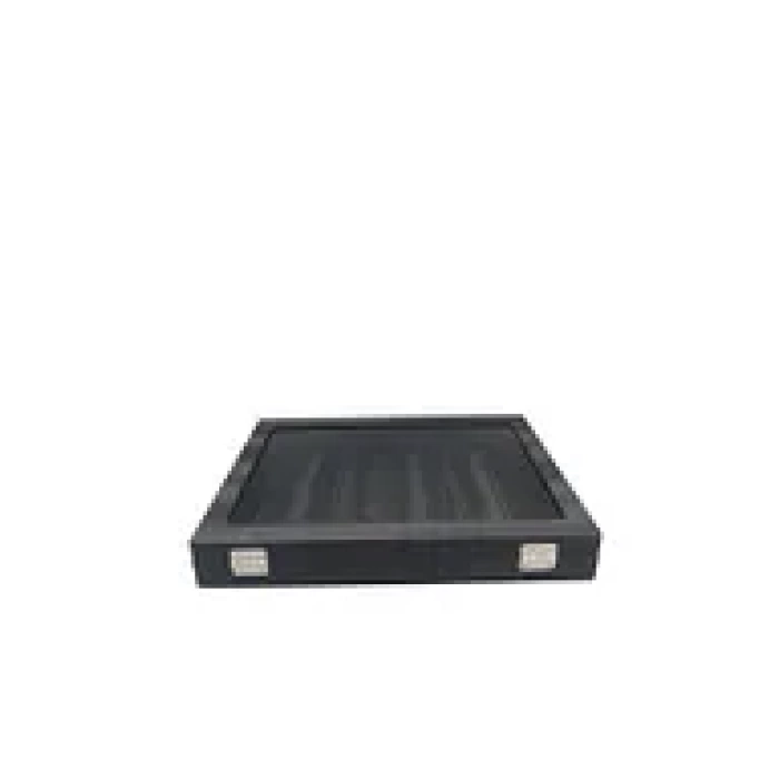 Yeni Cam Kapaklı İmera Deri Kumaş Siyah Renk 34 cm / 24 cm Bölmeli Kolye-Bileklik Tablası