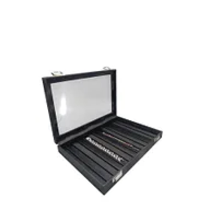 Yeni Cam Kapaklı İmera Deri Kumaş Siyah Renk 34 cm / 24 cm Bölmeli Kolye-Bileklik Tablası