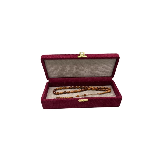 Yeni Yerli Üretim Kapaklı Keten Kumaş Bordo 25 cm / 10 cm Tesbih Sergileme Kutusu