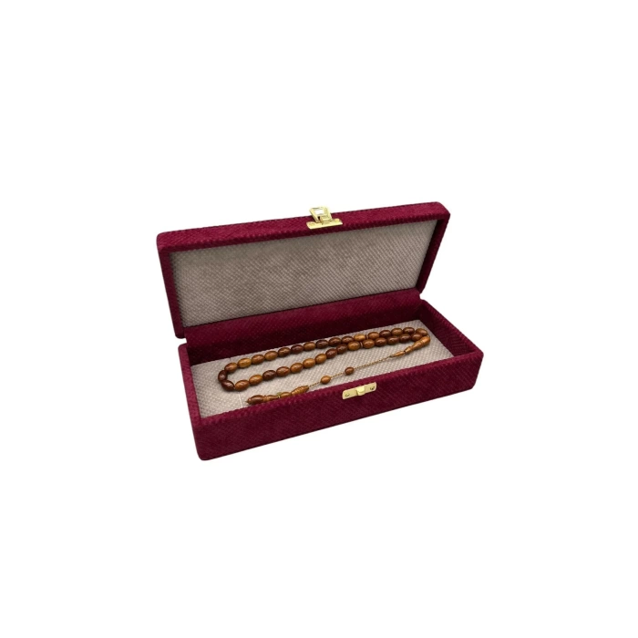 Yeni Yerli Üretim Kapaklı Keten Kumaş Bordo 25 cm / 10 cm Tesbih Sergileme Kutusu