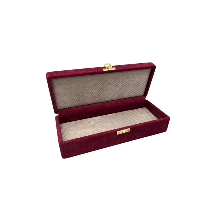 Yeni Yerli Üretim Kapaklı Keten Kumaş Bordo 25 cm / 10 cm Tesbih Sergileme Kutusu