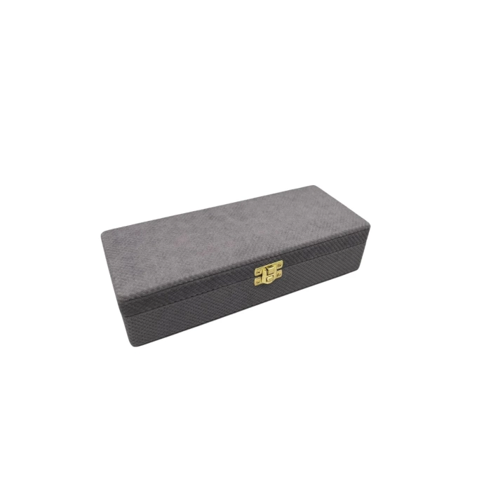 Yeni Yerli Üretim Kapaklı Keten Kumaş Gri 25 cm / 10 cm Tesbih Sergileme Kutusu