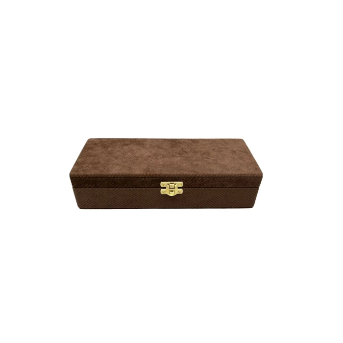 Yeni Yerli Üretim Kapaklı Keten Kumaş Kahve 25 cm / 10 cm Tesbih Sergileme Kutusu